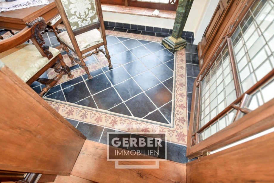 EG Boden Blausteinplatten mit Fliesen Wintergarten Haus Hof